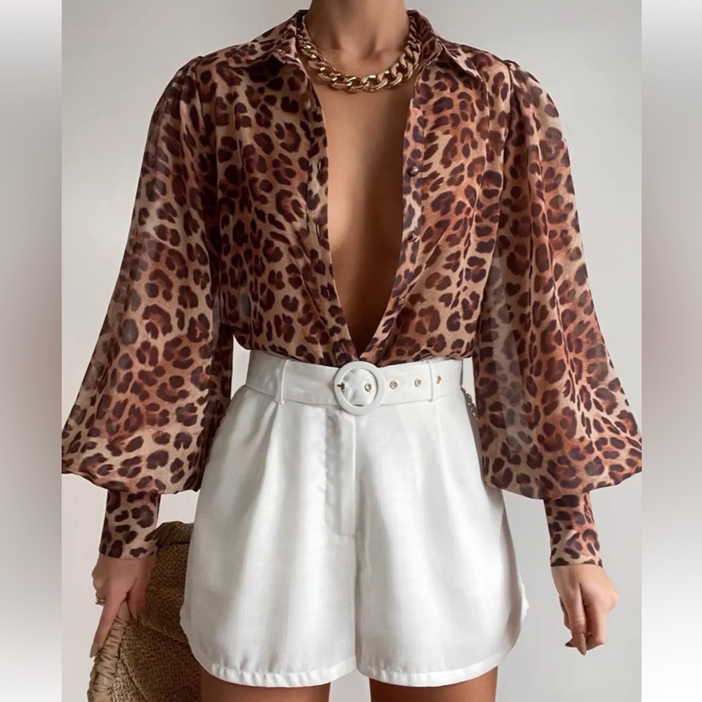 Runaway The Label Leopard Button Up Blouse NWT Size XS US Size 2